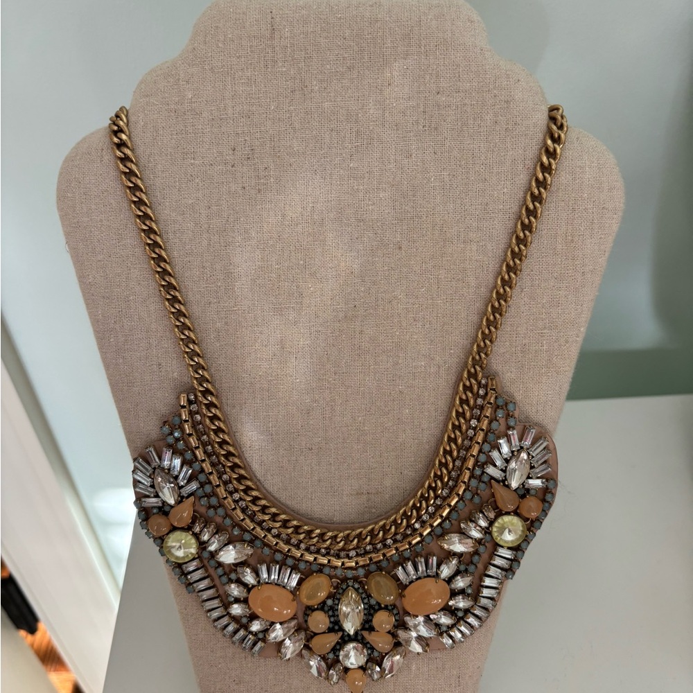 Stella & Dot Gold-Tone Statement Necklace with Beige and Clear Stones
